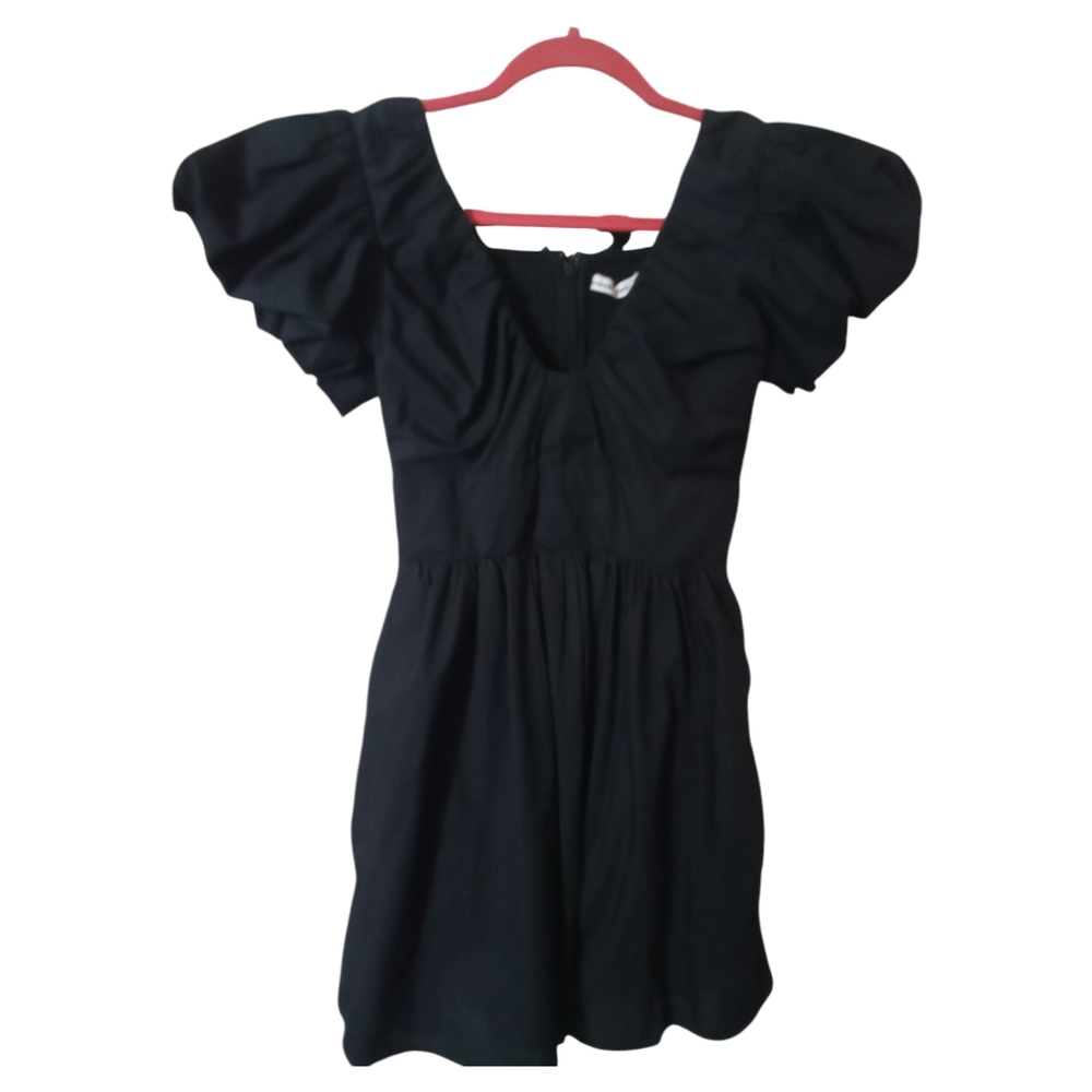 Abercrombie & Fitch Black V Neck Puff Sleeve Midi Dress